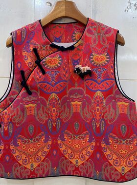 小艺欧货女装2026春季中式国风提花斜襟盘扣无袖高级感马甲26683H