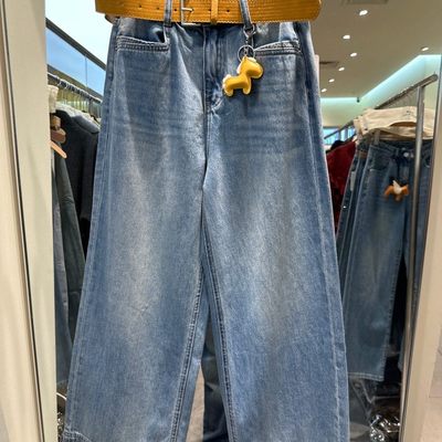 小艺欧货女装2026春季新款时尚腰带高腰宽松显瘦阔腿牛仔裤8083H