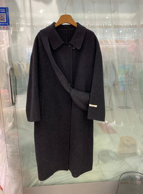 小艺欧货女装2025冬季时尚配包包长款羊毛大衣宽松翻领外套88538H