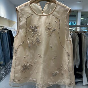 尺度传媒26228H 小艺欧货女装2026新款中式重工刺绣国风无袖衬衫