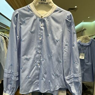 小艺欧货女装2026年春季新款时尚拼色圆领复古刺绣单排扣上衣076H