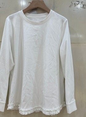 小艺欧货女装2026春季新款圆领白色T恤设计感木耳边打底衫26602H