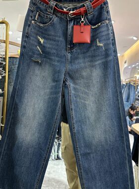 闪魅92161H 小艺欧货女装2026春夏款高腰直筒做旧破洞显瘦牛仔裤