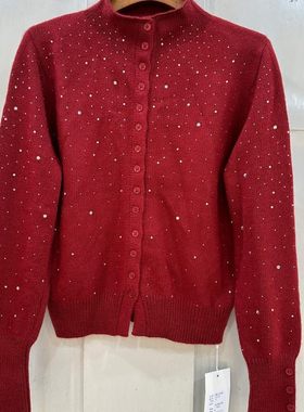 精品女装95055H小艺欧货女装2025冬季重工烫钻单排扣高级感针织衫