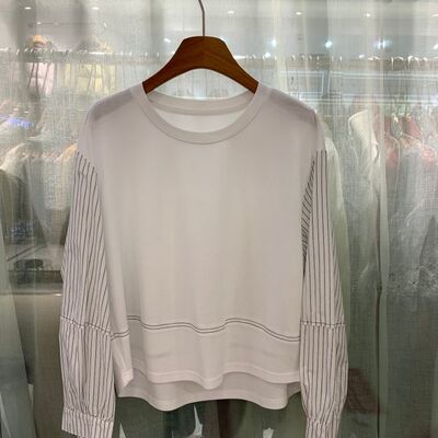 小艺欧货女装2026春季新款条纹拼接假两件宽松百搭显瘦T恤12347H