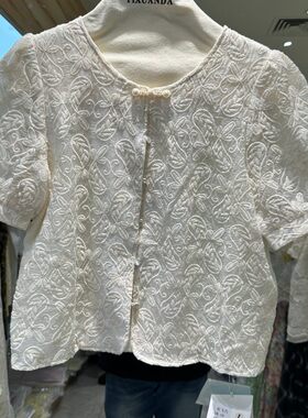 衣飞色26027H小艺欧货女装2026夏季复古盘扣刺绣百搭减龄短袖衬衫