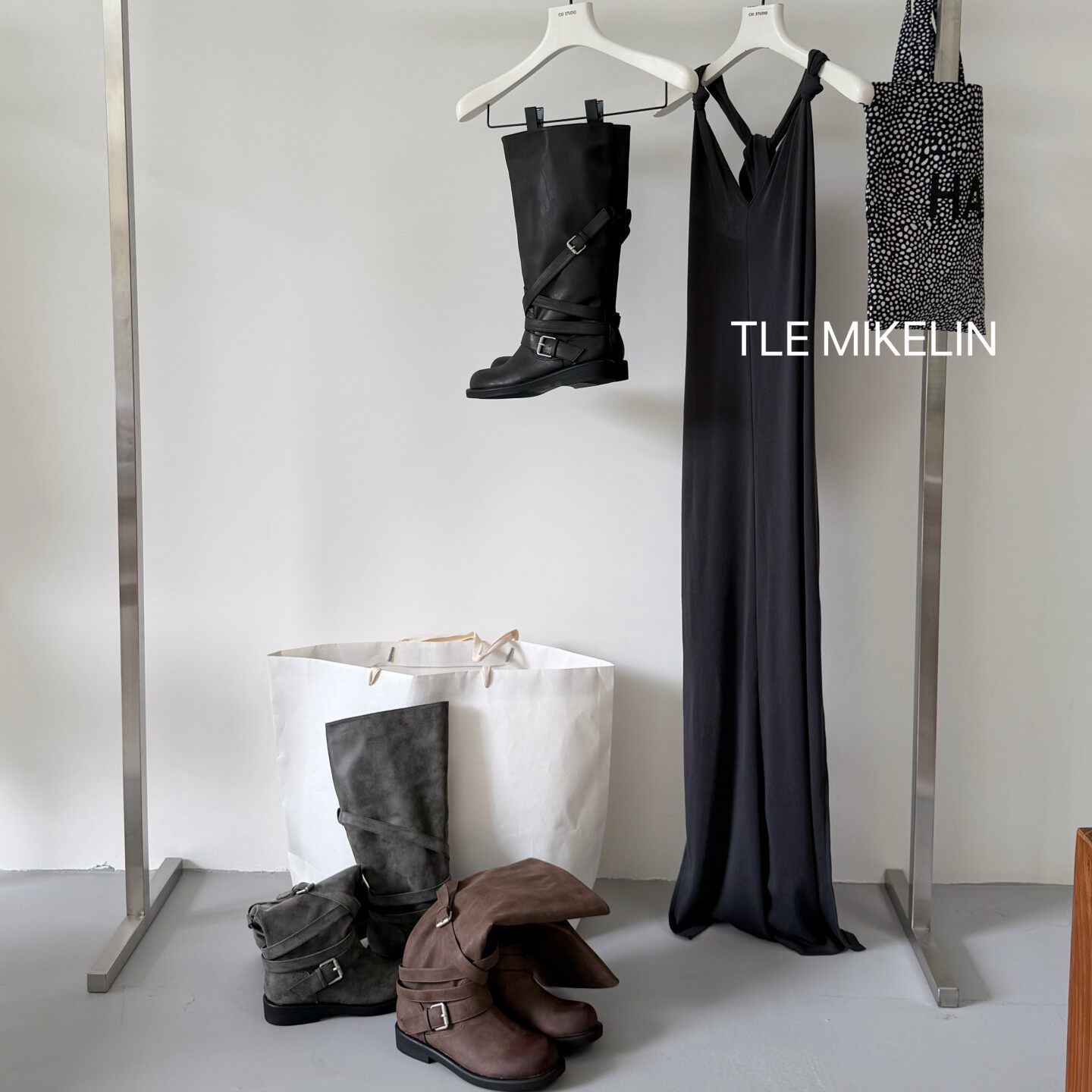 TLEMIKN欧美风黑色高筒
