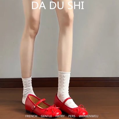 羊皮版~复古红色玛丽珍鞋女真皮内增高蝴蝶结包鞋软底一字扣瓢鞋,女鞋,浅口单鞋,淘宝优惠券,粉丝福利购,淘宝优惠卷