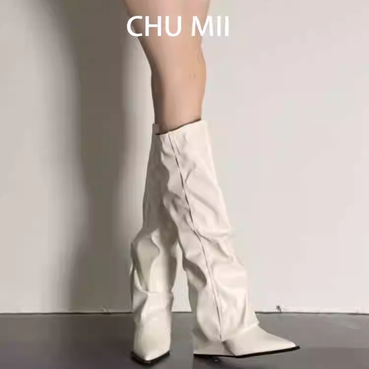 羊皮版高级感辣妹尖头裤管靴