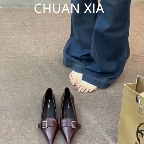 羊皮版~气质尖头浅口粗跟
