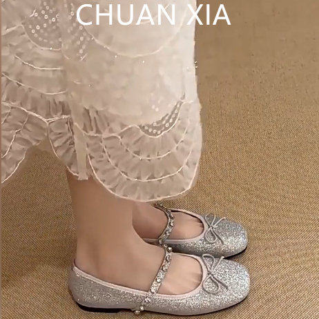 羊皮版！名媛风圆头平底单鞋女软底玛丽珍鞋水钻一字带真皮瓢鞋,女鞋,浅口单鞋,淘宝优惠券,粉丝福利购,淘宝优惠卷