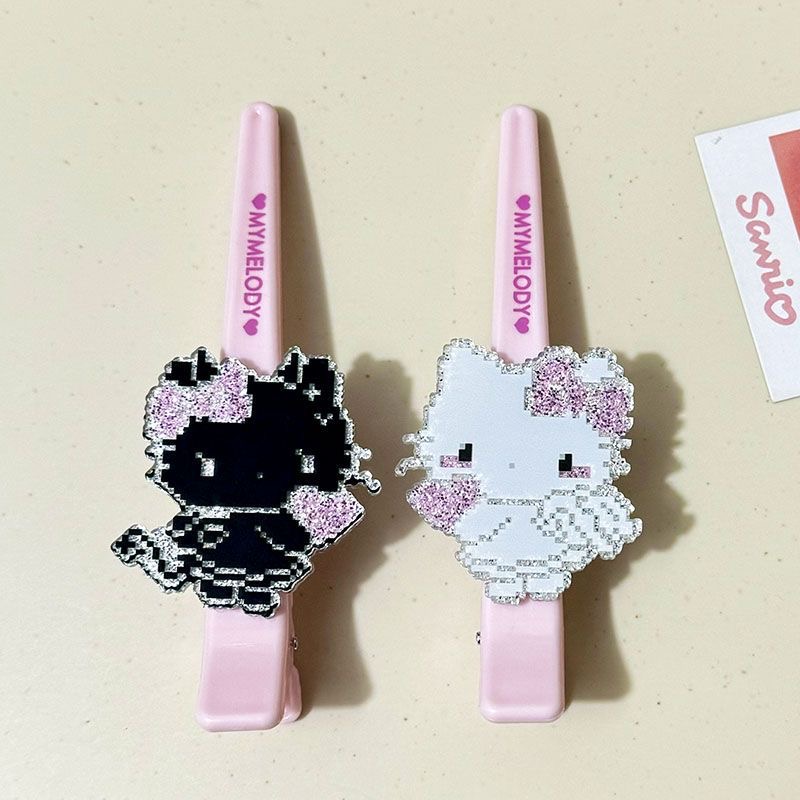 新款闪粉恶魔猫咪发夹kt化妆一字无痕可爱侧边刘海少女甜美发卡