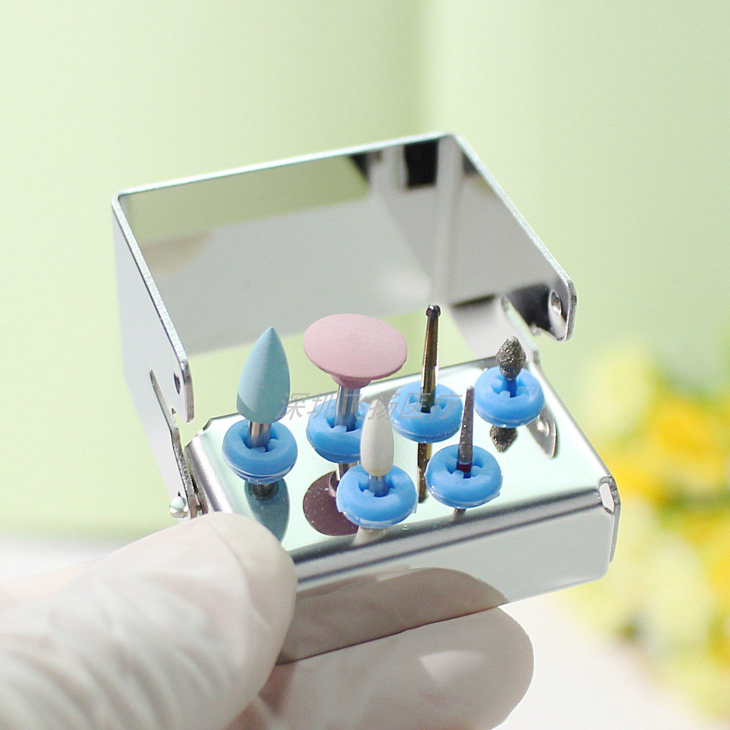 牙科6孔高低速通用金属车针架开放式硅胶孔不锈钢镜面高压消毒盒
