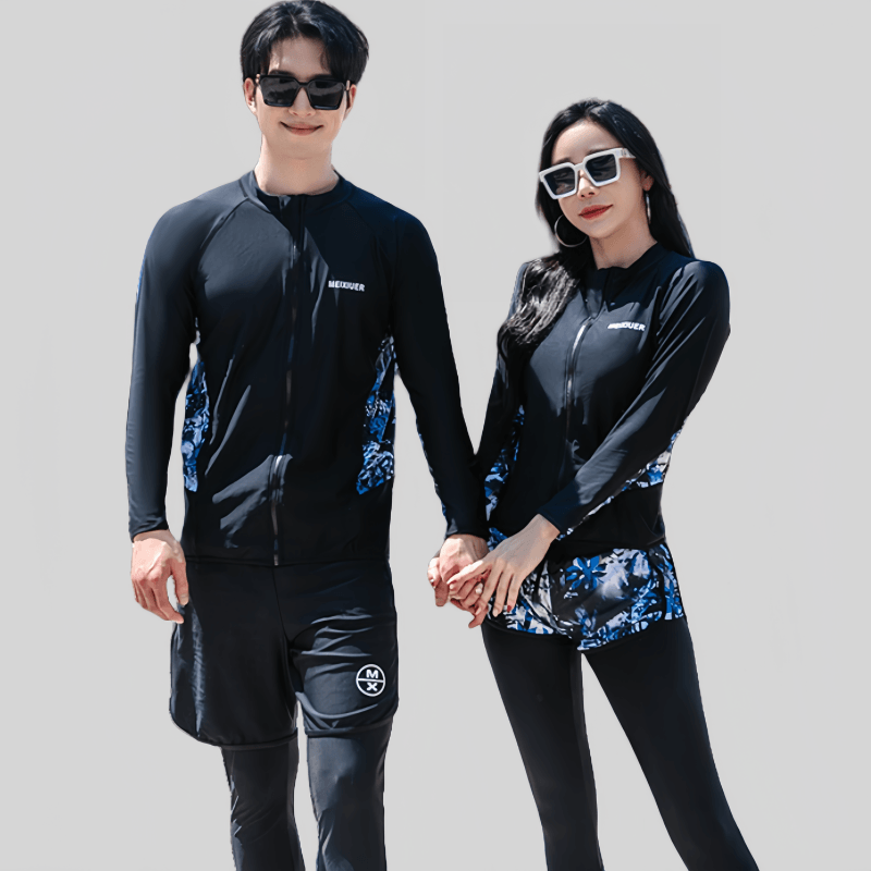 大码游泳衣女分体潜水服长袖长裤防晒冲浪浮潜泳装男水母服200斤