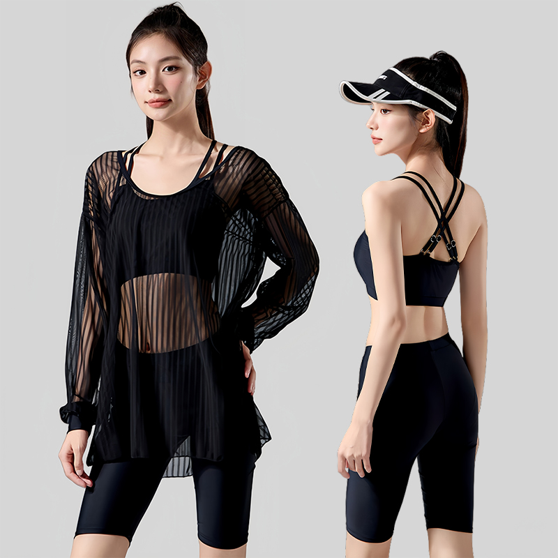 泳衣女保守大码分体三件套罩衫2025新款微胖女孩遮肉海边度假泳装