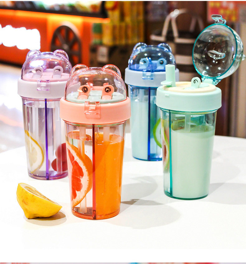 高颜值网红ins双饮杯带吸管可爱少女学生水杯子一杯两用便携简约