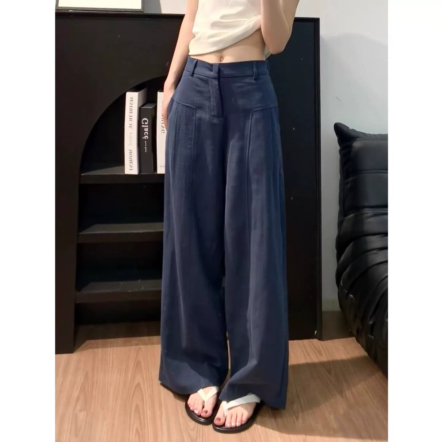 藏青直筒西装休闲裤女春夏新款