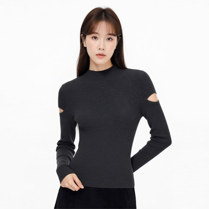 半高领绵羊毛针织衫女2025冬新款亮晶晶修身挖肩打底衫百搭上衣