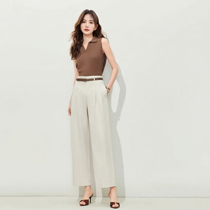白色休闲裤女夏薄款2026新款中腰慵懒风高级垂感小个子直筒九分裤