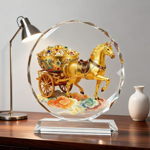 马上有钱水晶摆件招财家居装饰乔迁办公室客厅开业送礼博古架摆台