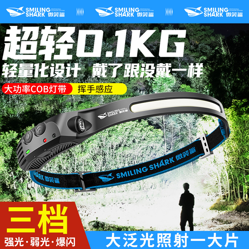 2025新款头灯强光超亮感应充电户外徒步登山爬山头戴式照明灯超轻