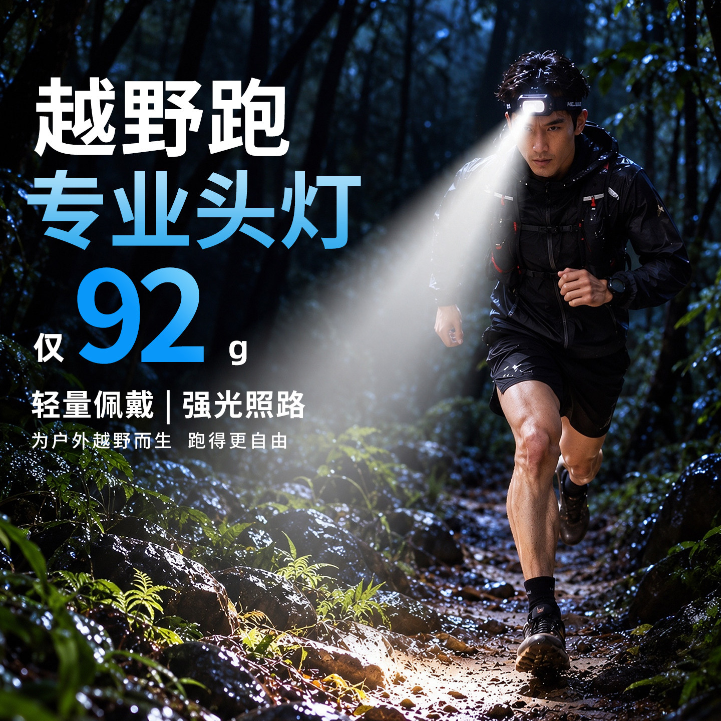 越野跑头灯强光充电防水头戴式户外登山夜爬徒步照明装备夜跑跑步