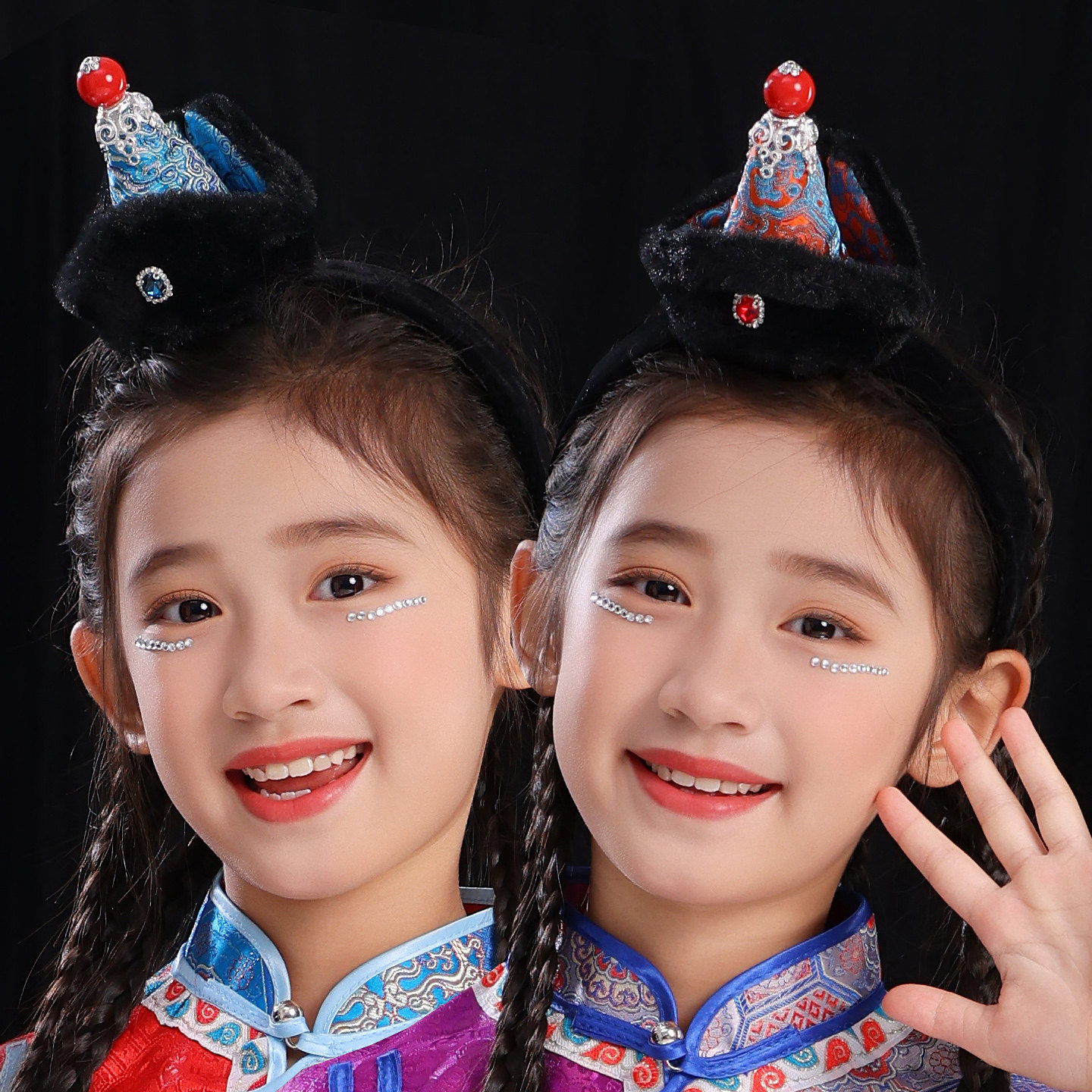 蒙古袍配饰儿童蒙古袍头饰女童蒙古族发卡小帽子蒙古族演出头饰女