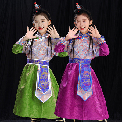 蒙古袍日常生活装蒙古族服装女童