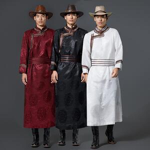 新款男士蒙古袍男日常生活装蒙古服装舞台表演服装长款演出服装