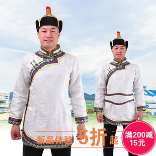 蒙古袍男生活装男男士日常短款白色成人新款演出服表演服装蒙族