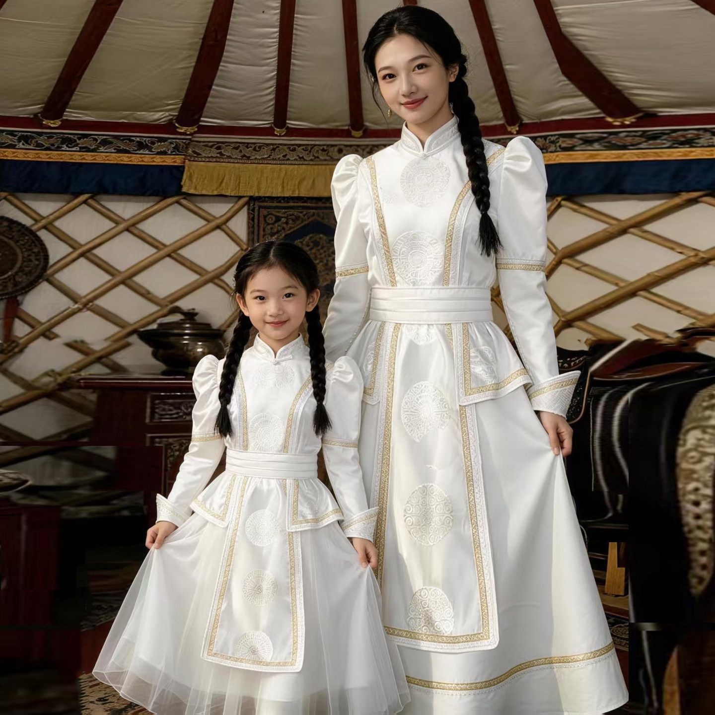 蒙古袍女演出表演服旅拍蒙古亲子装蒙古服装女孩女童蒙古母女服装