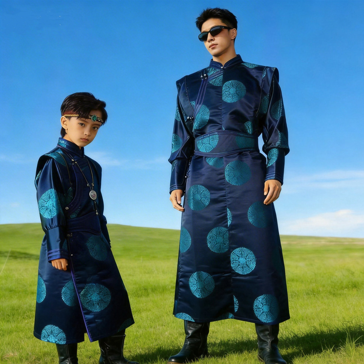 蒙古袍男成人蒙古袍儿童男童蒙古袍亲子装父母装蒙古服装新款旅拍