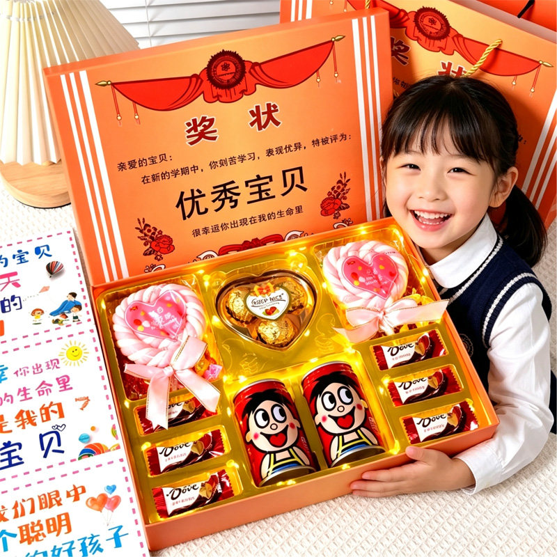 六一儿童节礼物男孩女孩幼儿园小学棉花棒棒糖果61礼盒送儿子女儿