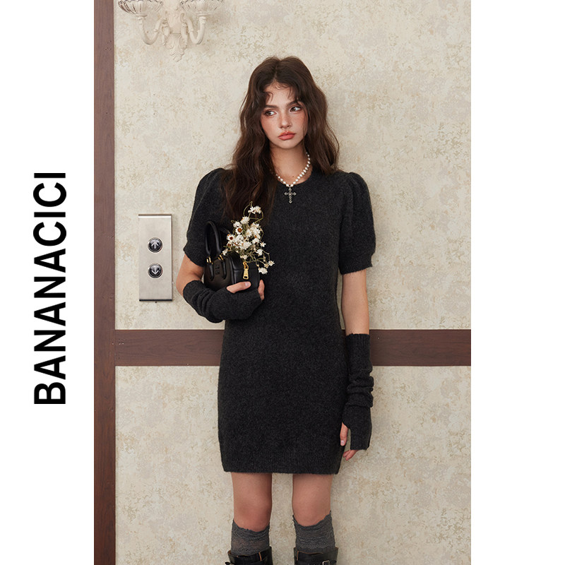BANANA CICI2025年冬季新款简约精致显瘦短袖含袖套针织连衣裙女,女装/女士精品,连衣裙,淘宝优惠券,粉丝福利购,淘宝优惠卷