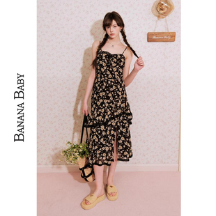 茶歇连衣裙女甜美蕾丝荷叶边吊带裙 法式 BANANA BABY2025年夏新款