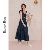 BANANA 长裙 度假风茶歇连衣裙女桃心领小飞袖 BABY2025年夏季 新款