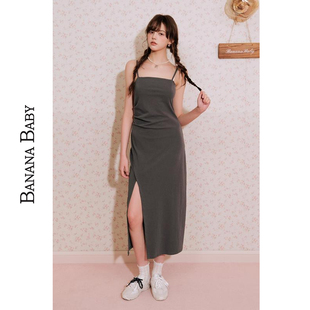 BABY2025年特惠清仓辣妹休闲风吊带连衣裙女收腰开叉长裙 BANANA