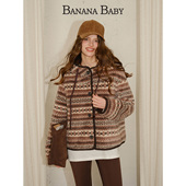 BANANA BABY2025年冬新款 复古费尔岛连帽外套女羊羔绒保暖单排扣