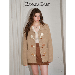 复古大翻领牛角扣宽松毛针织开衫 女外套 BABY2025年冬新款 BANANA