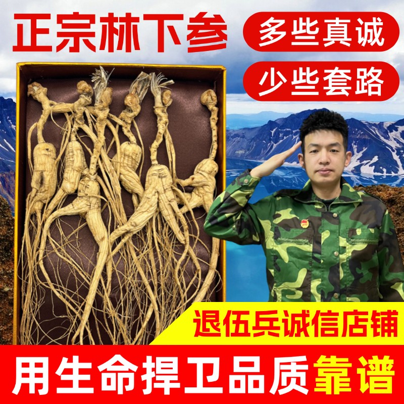 长白山林下人参干参正宗林下山参高龄老参整支生晒干人参泡酒煲汤