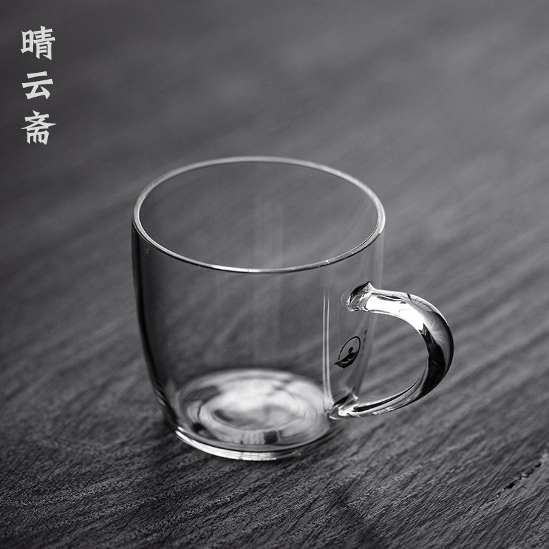 手工全透明玻璃小茶杯品茗杯单只带把功夫茶小杯子高端精致高透亮