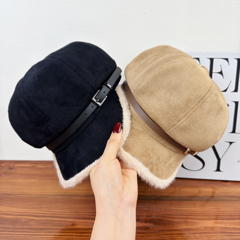 毛绒边八角帽子女秋冬逛街百搭画