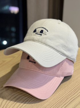 高质量字母刺绣软顶棒球帽女韩版百搭大头围鸭舌帽宽帽檐显脸小潮