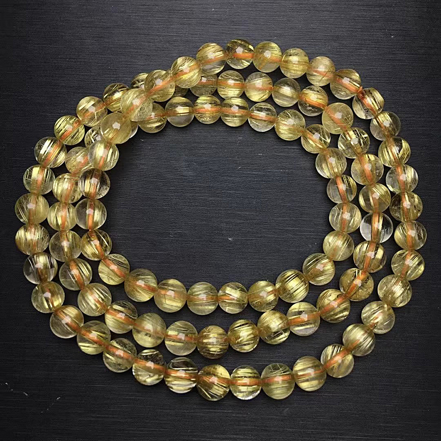 天然藏级金发晶三圈招财水晶手串