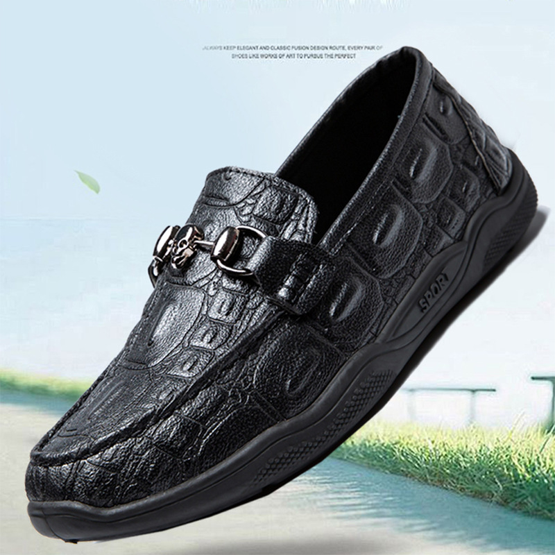 男士休闲皮鞋透气软底防滑豆豆鞋