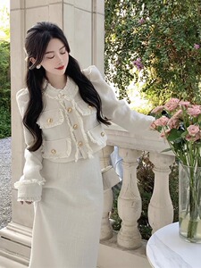 法式韩剧千金小香风套装女2023秋冬新款高级感气质名媛两件套装裙