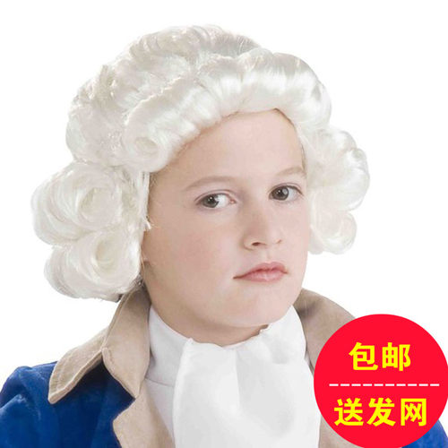 长卷音乐家发饰头套儿童道具假发