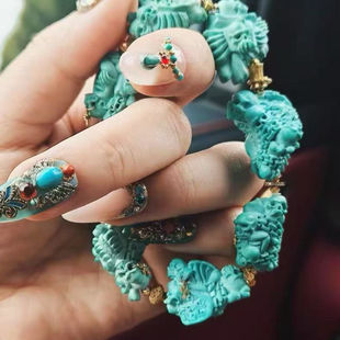 淘晶记【黑黑主播专拍】绿松石雕刻手链diy单圈手串直播专拍99