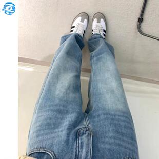 浅色高腰显瘦牛仔裤女2026春秋季新款水洗宽松今年流行爆款阔腿裤
