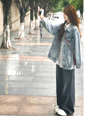 港风复古开衫小个子牛仔外套女春秋季经典百搭宽松休闲夹克上衣潮